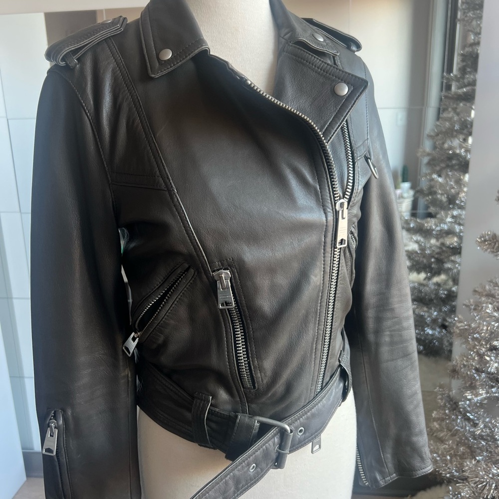 All Saints Dark Leather Biker Jacket